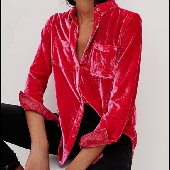 NWT Anthropologie Pilcro “Mara” HOT PINK Velvet Button-down blouse, AMAZING!✨✨✨ - Picture 3 of 11